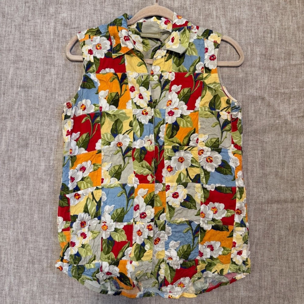 Liz Claiborne Lizwear Top M Multicolor Floral Patchwork Sleeveless Button Up